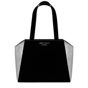 Jimmy Choo Black and Silver sparkles velvet finish drop strap shoulder bag purse